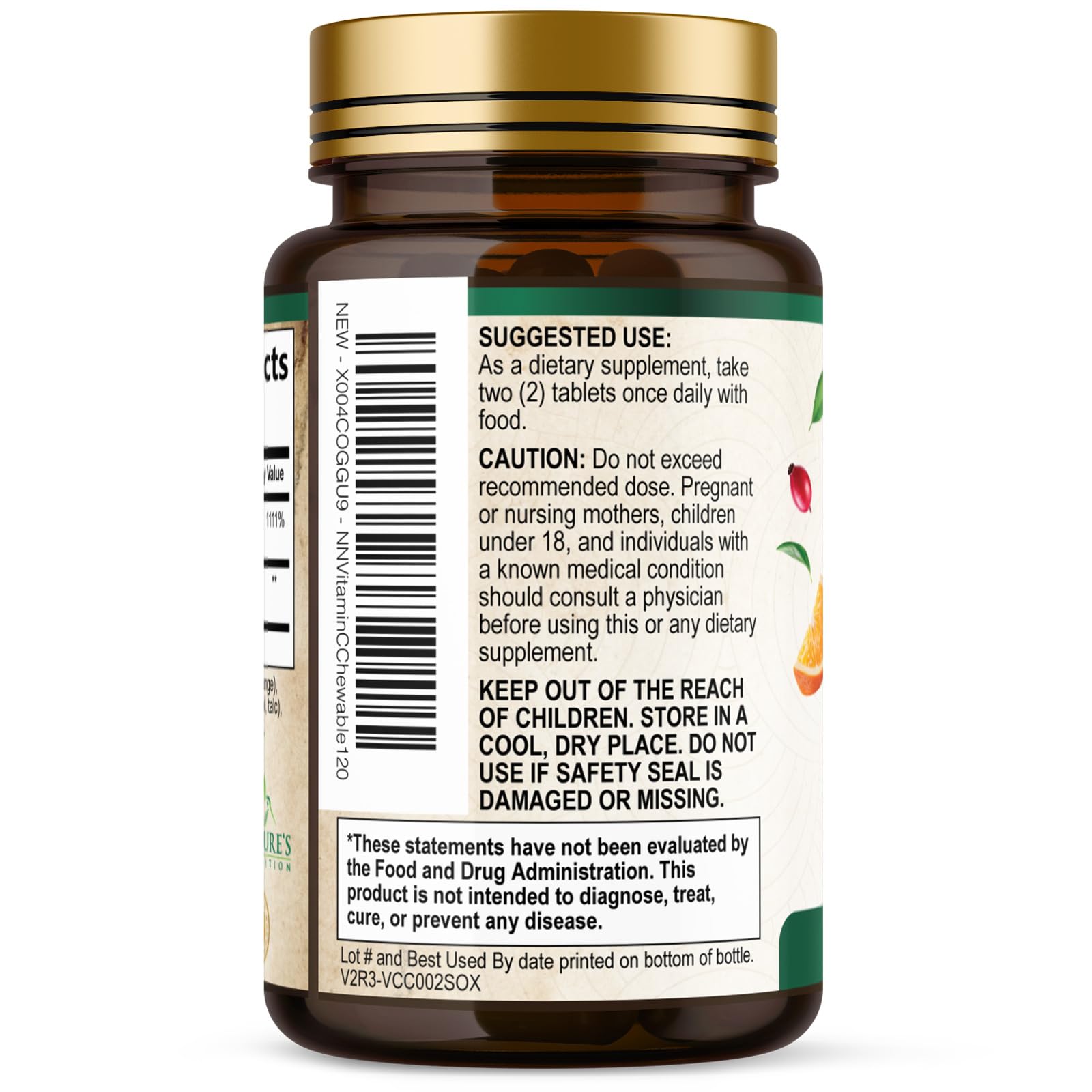 Vitamin C 1000mg Chewable - Sugar Free, Natural Immune Support Supplement with Vitamin C & Rose Hips Bioflavonoids - Extra Strength Antioxidant, Powerful Vit C Chews, Tasty Orange Flavor, 120 Tablets — Amazon image 8