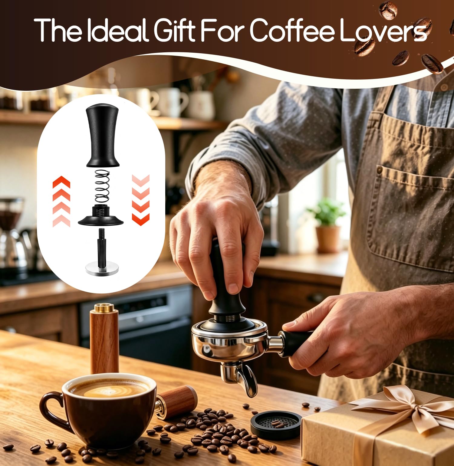 Pressino per Caffe da 58 mm Tamper Caffe Kit con Mini Ago WDT Tool e Pressa Caffè Tappetino Tamper 58mm Base Filettata e Molla Regolabile Pressino per Caffè Espresso Accessorio per Barista Caffetterie