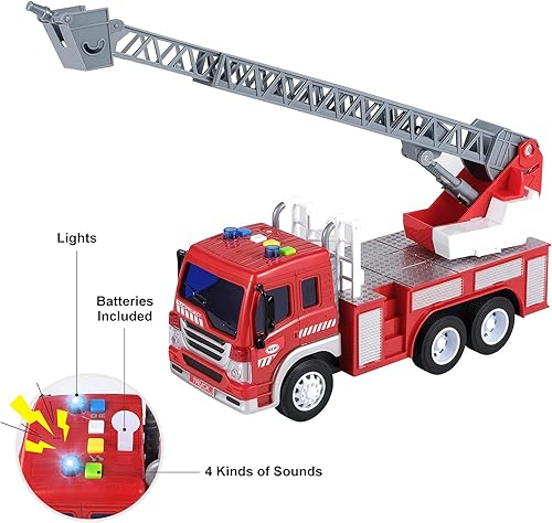 Miniatura 2 de DAMEING Camiones de bomberos para niños juguetes realistas con luces y sonidos para niños vehículos inerciales alimentados por fricción autos de