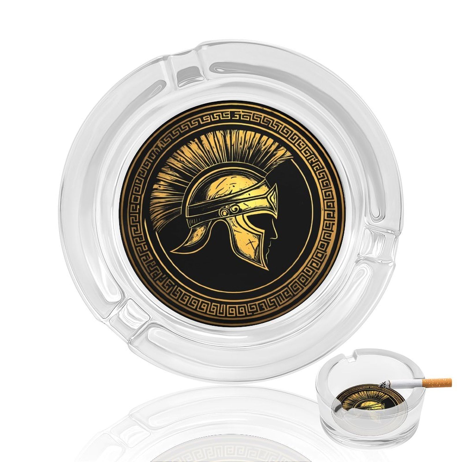 Golden Greek Helmet Spartan Ashtray Portable Round Glass Outdoor Ash Tray for Home Office Garden Pub