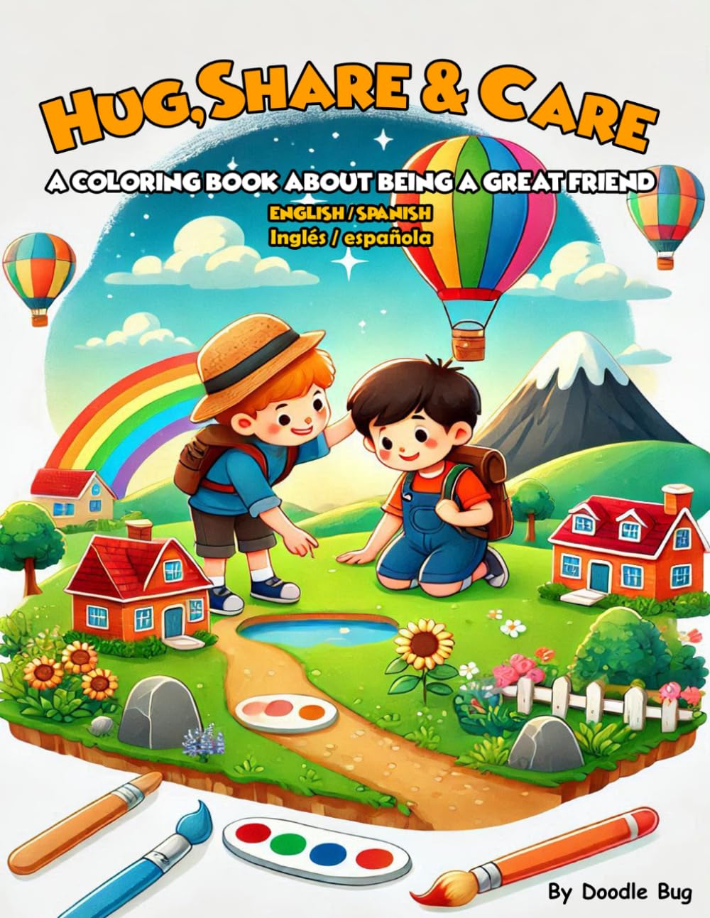 Kindness Coloring Book for Kids Ages 4-6: Friendship Activities for Preschool & Kindergarten | 70 Pages | English & Spanish Bilingual Coloring Book: HUG, SHARE, CARE