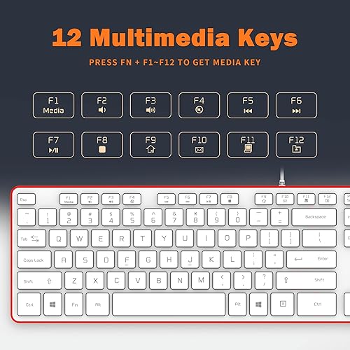 Miniatura 8 de Teclado USB con cable, cómodas teclas de chocolate silenciosas, teclado de computadora ultradelgado duradero con cable (QWERTY) para PC, Windows