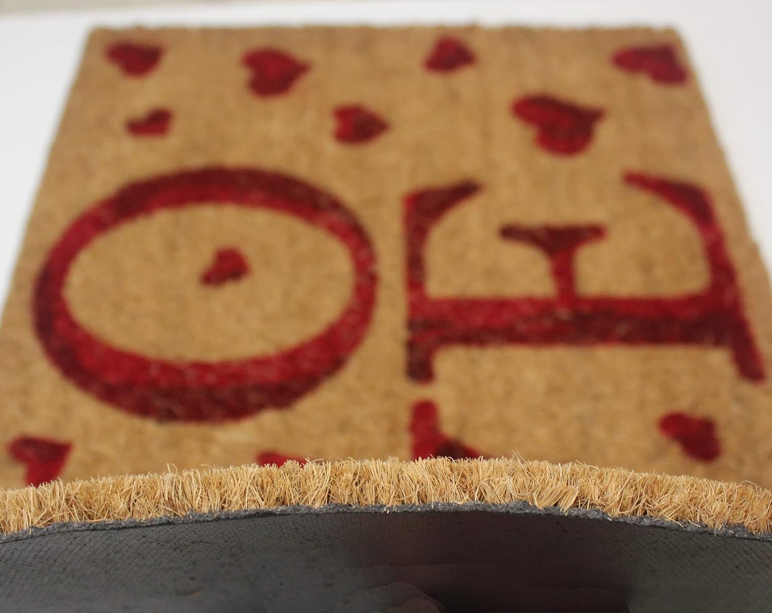 Kashi Home Printed Coir Fiber 18x28 Non-Slip Doormat, Durable Outdoor/Indoor Rug, Entryway, Front Door, Porch, Patio, Welcome Mat, Valentine's Day Love Theme, Heart Design Decor (Love)