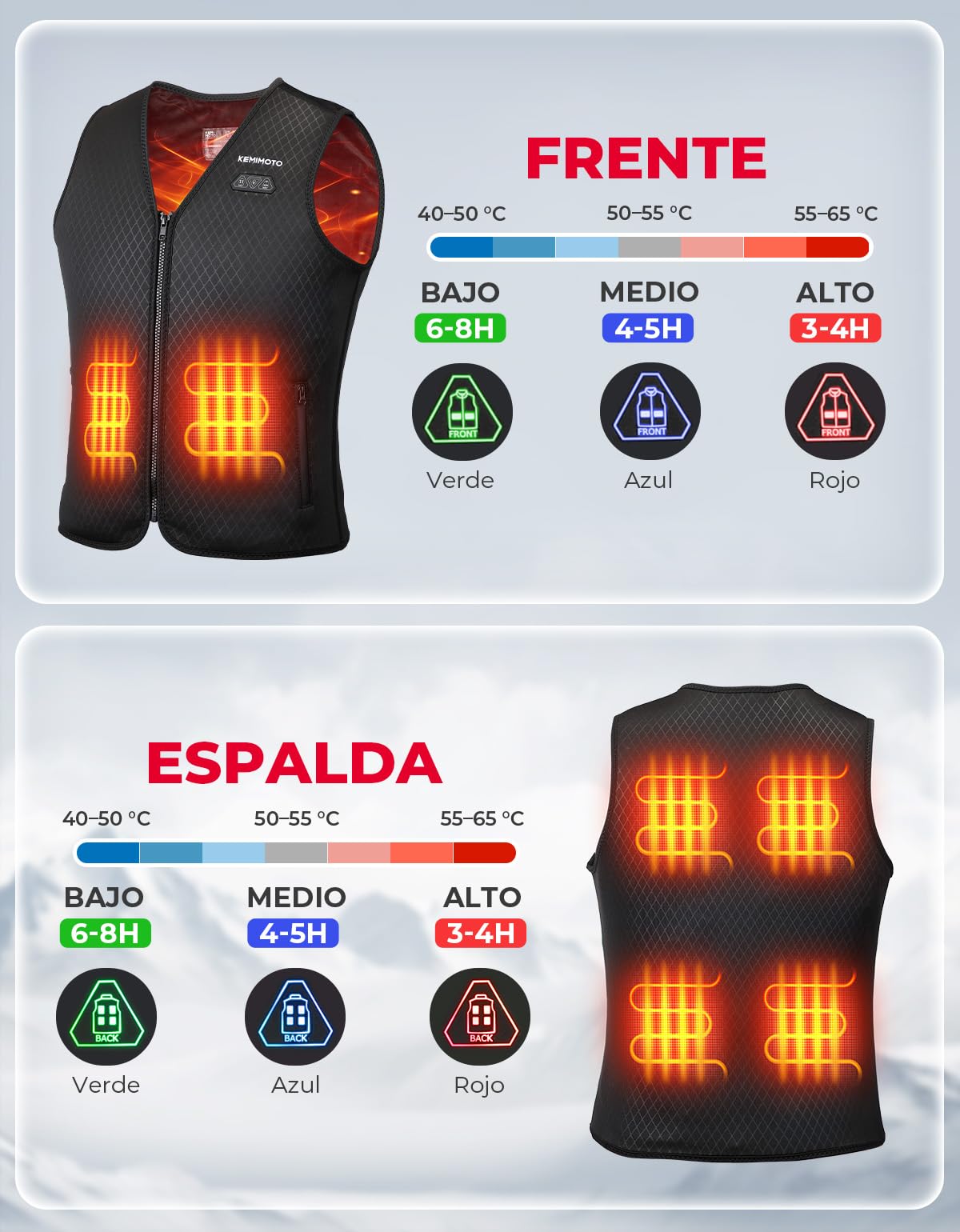 KEMIMOTO Chaleco Calefactable Mujer, Chaleco Térmico Corte Elegante y Ajustado con 6 Zonas de Calentamiento, Chaleco Cálido para Campar, Esquí, Pesca, Actividades al Aire Libre (Sin Batería)