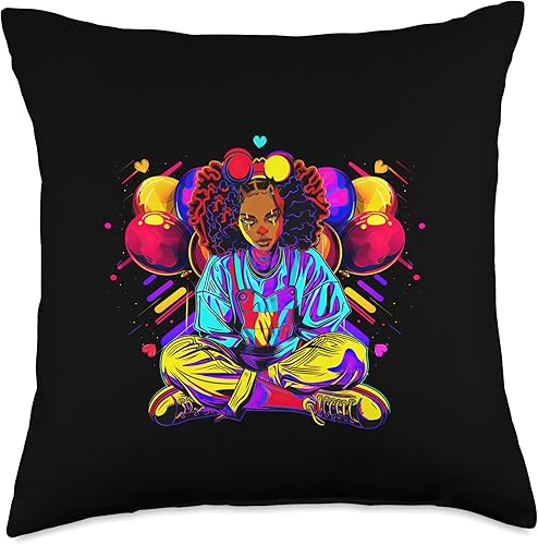 Streetwear synthwave 80s 90s black pride girl clown hip teen Throw Pillow