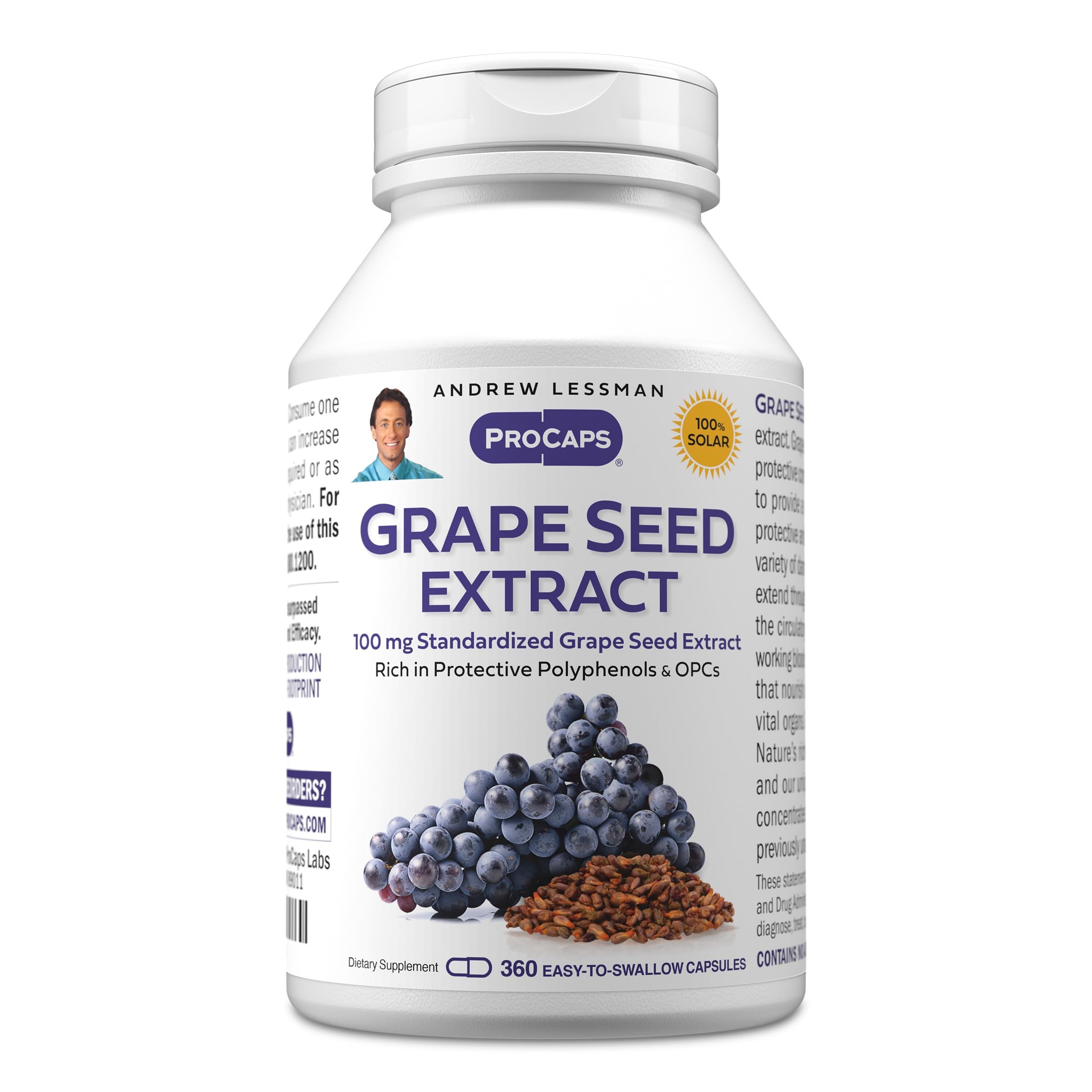 ANDREW LESSMAN Grape Seed Extract 360 Capsules - 100 mg Standardized Extract, Anti-oxidant, Neutralizes Damaging Free Radicals, Supports Healthy