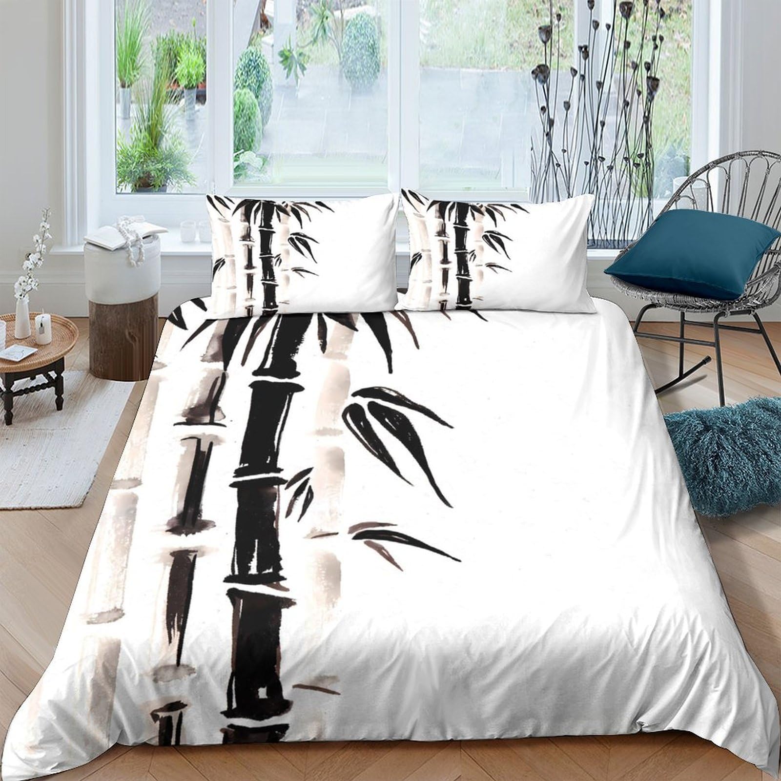 Ctjqhvkz Style-6 3D Printed Chinese Ink Bamboo Fitted Sheet Microfiber Soft Breathable Zen Bamboo Bed Cover For Bedroom Guest Room Single（135X200cm）