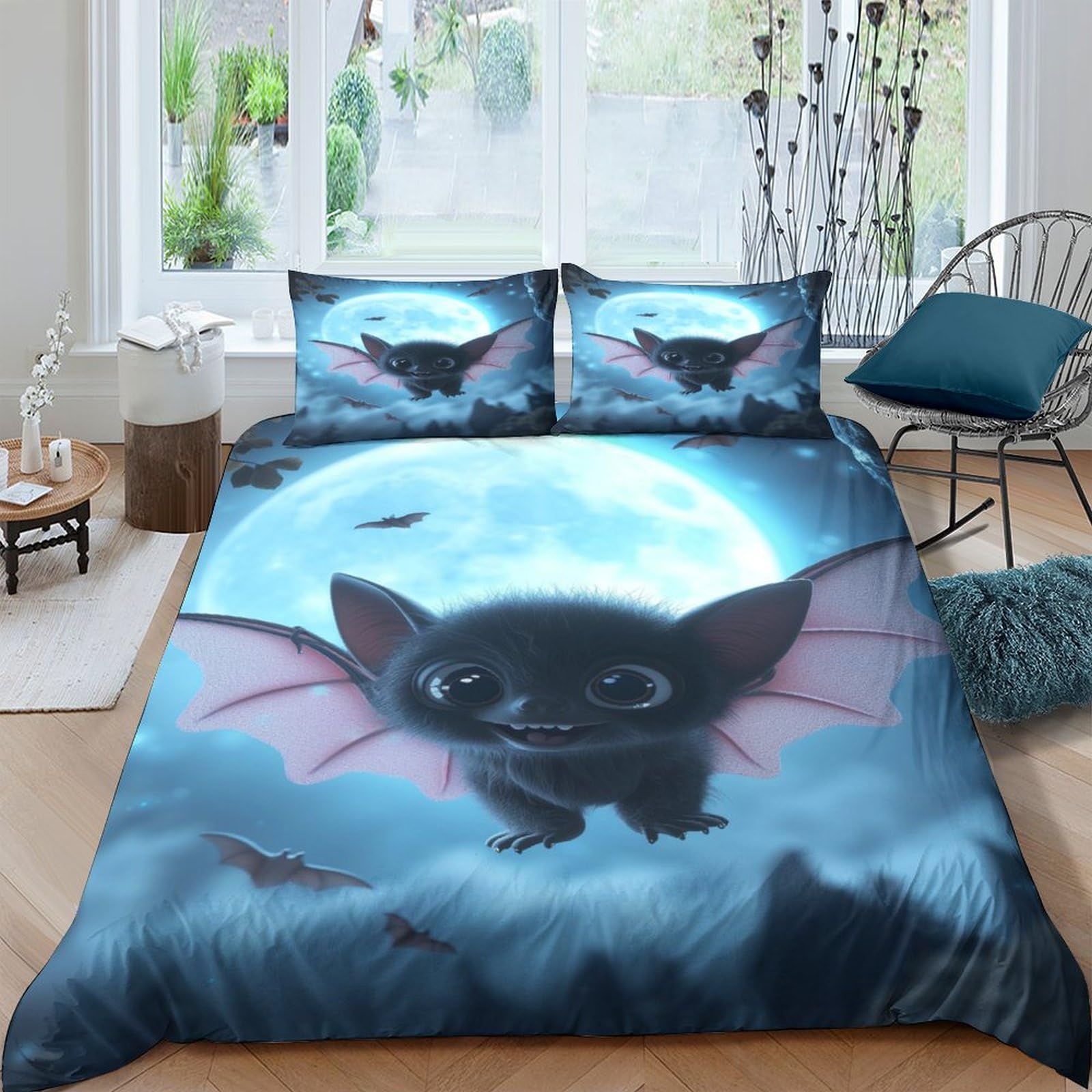 BARDYS Bat 3D Printed Cute Animals Duvet Cover Comforter Covers for Boys Girls Quilt Cover with Zipper Closure Soft Microfiber with Pillow Cases Bedding Set 3 Pieces Double（200x200cm）