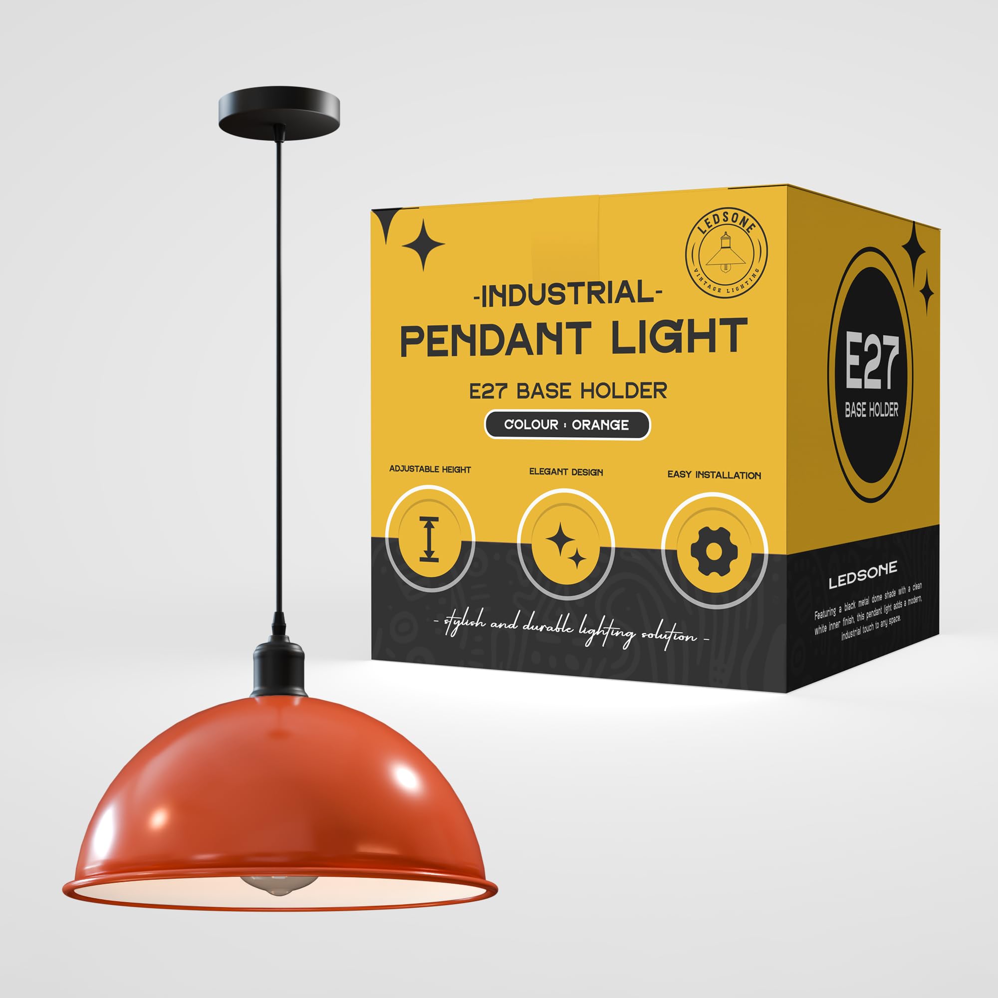 LEDSone E27 Ceiling Pendant Light Fixtures 40cm Metal Orange Dome Shades Retro Industrial Hanging Lamp for Living Room Bedroom Kitchen Restaurant Loft Coffee Bar โ image 1