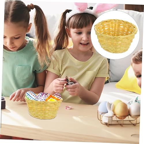 Miniatura 9 de BESPORTBLE Cesta tejida de bambú, cesta redonda para huevos de Pascua, accesorios decorativos para el día del niño