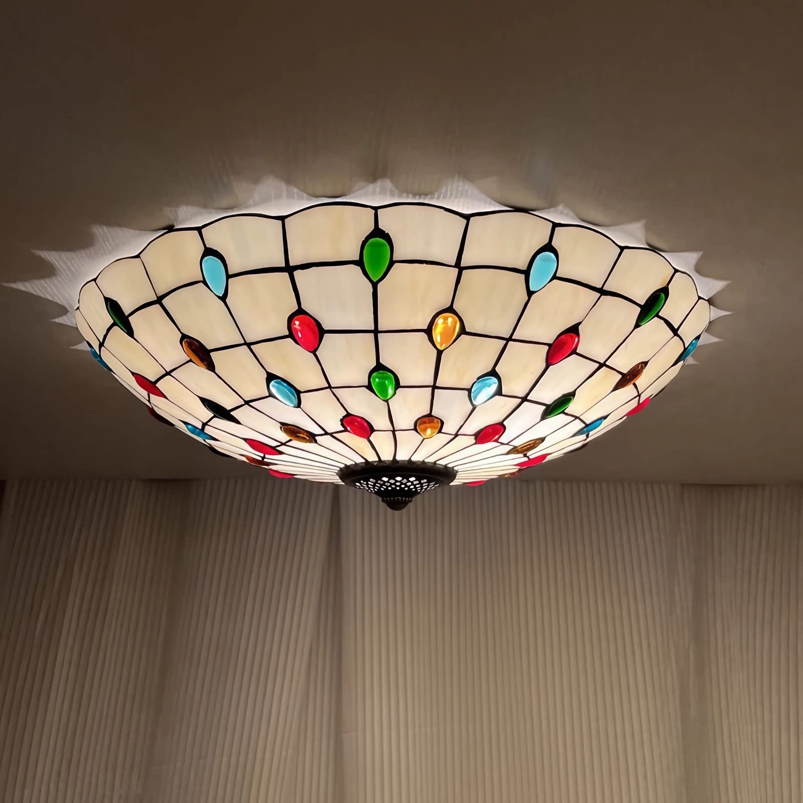 Lámpara de Techo Colgante Estilo Tiffany, Vidrieras Plafón Techo LED para Sala de Estar Dormitorio Comedor Cocina Pasillo,16 inch