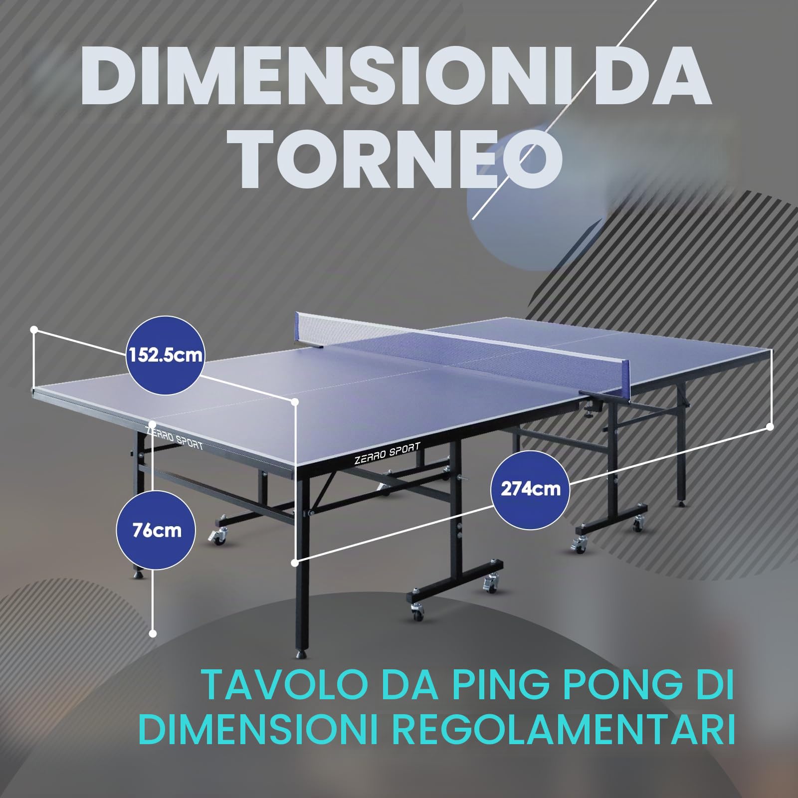 ZERRO Tavolo Ping Pong Pieghevole Interno, MDP spesso 15 mm, 274 * 152.5 * 76cm, Dimensioni Standard Internazionali, con Rete