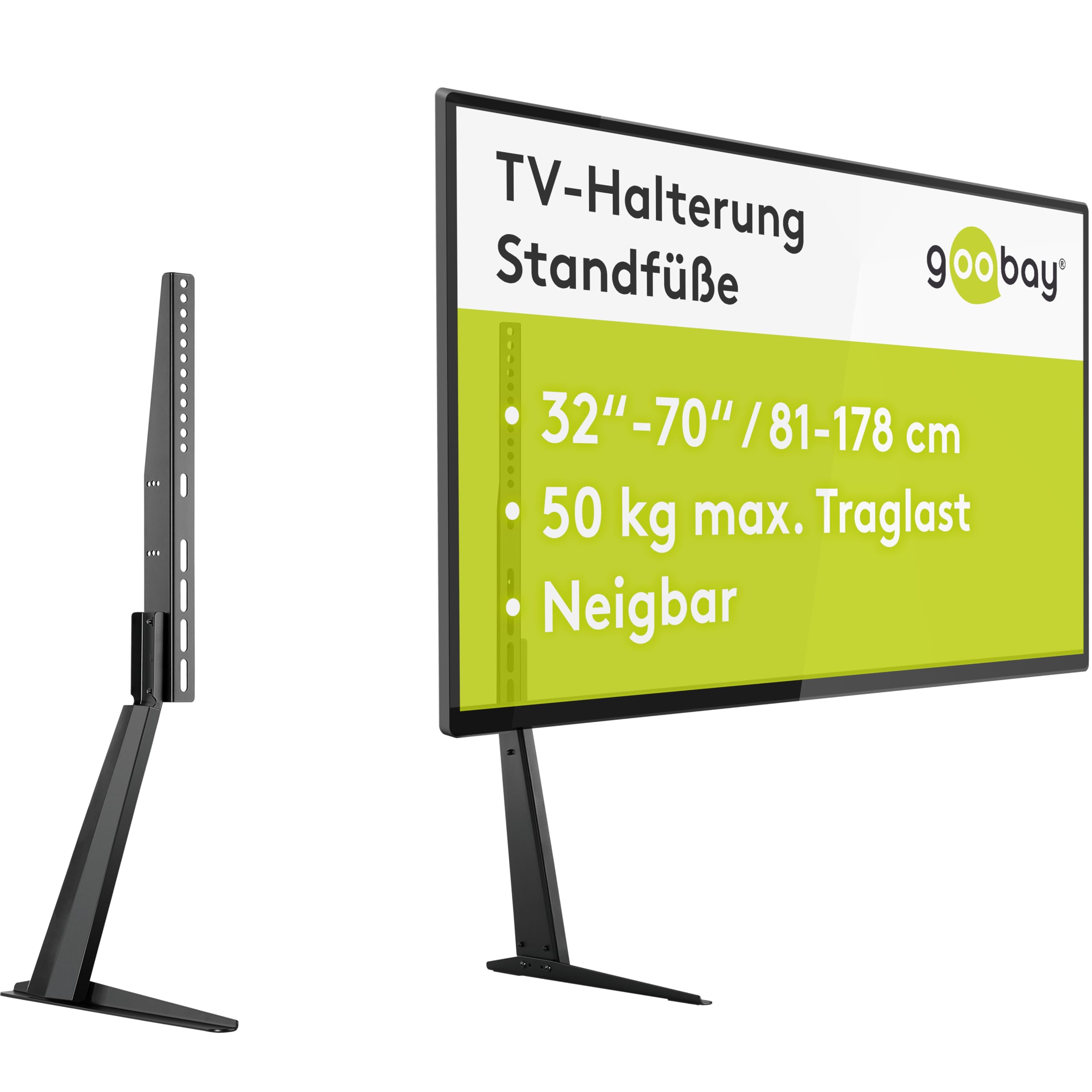 goobay 58525 stojak pod telewizor i monitory w zakresie 81-180 cm (81-180 cm), z regulacją wysokości, stojak pod telewizor płaski i zakrzywiony do 50 kg, czarny, 32"-70"