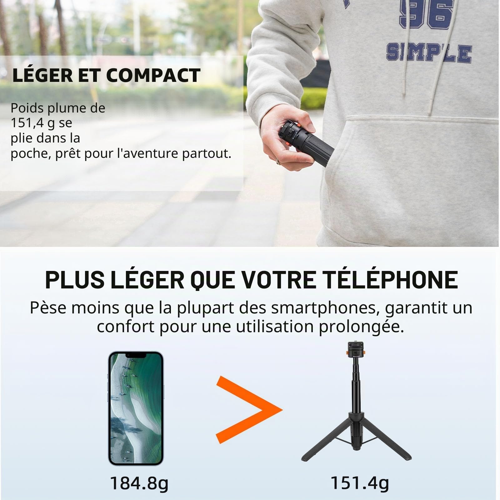 Osmo Pocket 3 Trépied Extensible Go Pro, Mini trépied Bureau Portable, vis dégagement Rapide 6,35 mm Vlog DJI Action 5 Pro Insta 360 X4
