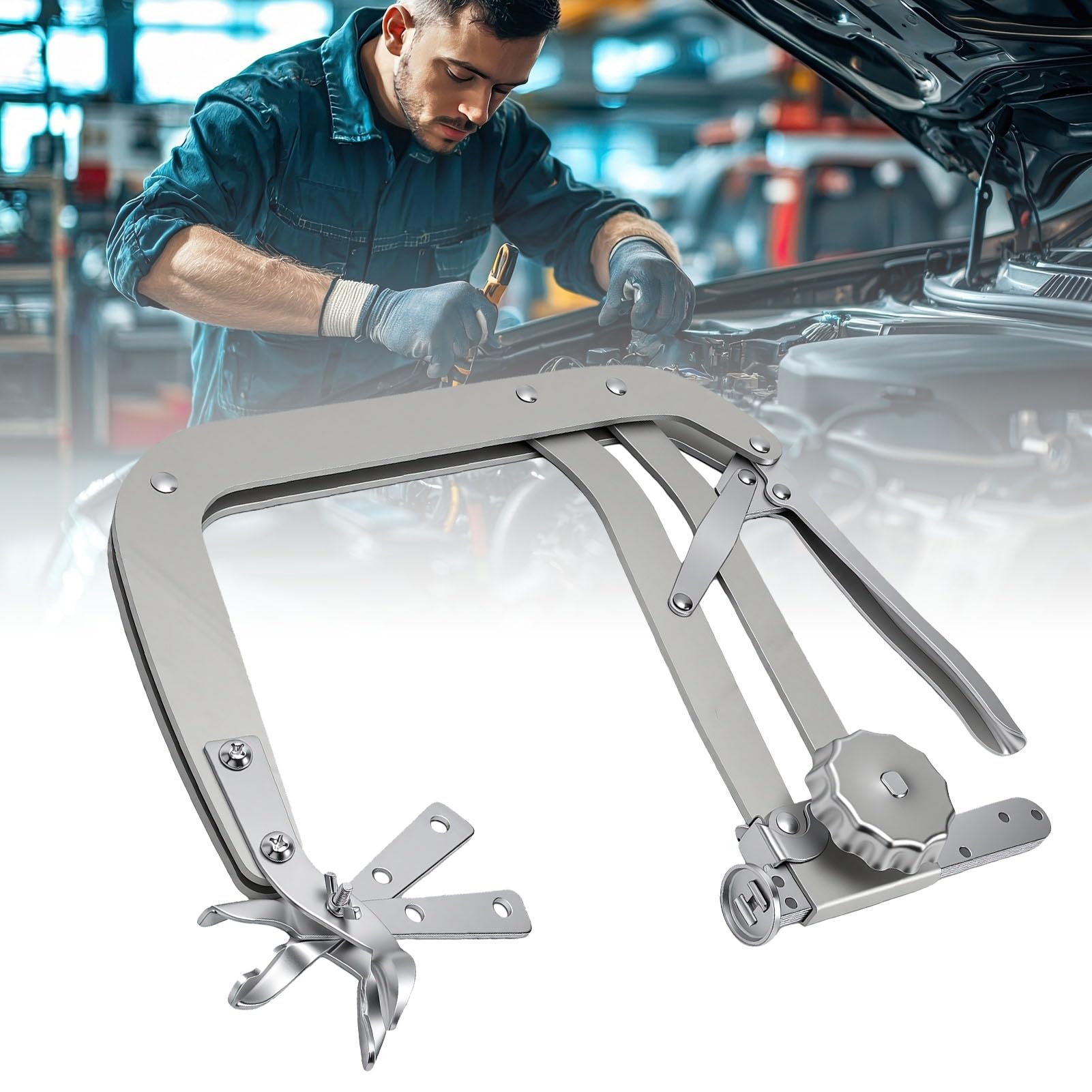AMONIDA Compressore Molla Valvola 10 Pollici Acciaio Carbonio 50 | Compatibile con motori a valvole in testa, profondità della gola di 255 mm, impugnatura da 205 mm, include morsetti offset