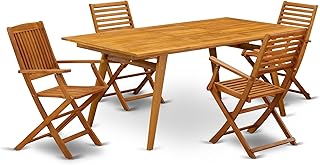 East West Furniture DEBS5CANA 5 Piece Patio Dining Set Includes a Rectangle Outdoor Acacia