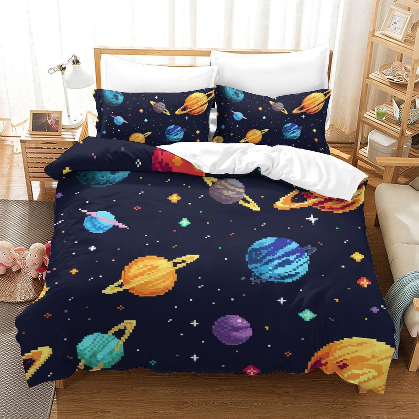 Housse de couette Galaxie 3D 200x200 cm avec 2 taies d'oreiller pour lit double