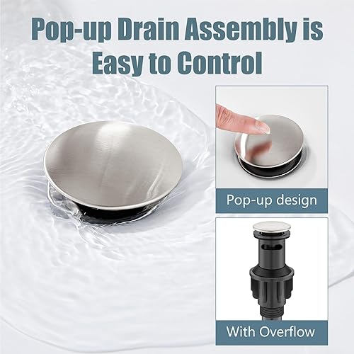 Miniatura 8 de Aolemi Grifo de baño alto para lavabo, grifo de lavabo de un solo agujero, 1 mango, grifo mezclador de montaje en cubierta RV con montaje de drenaje