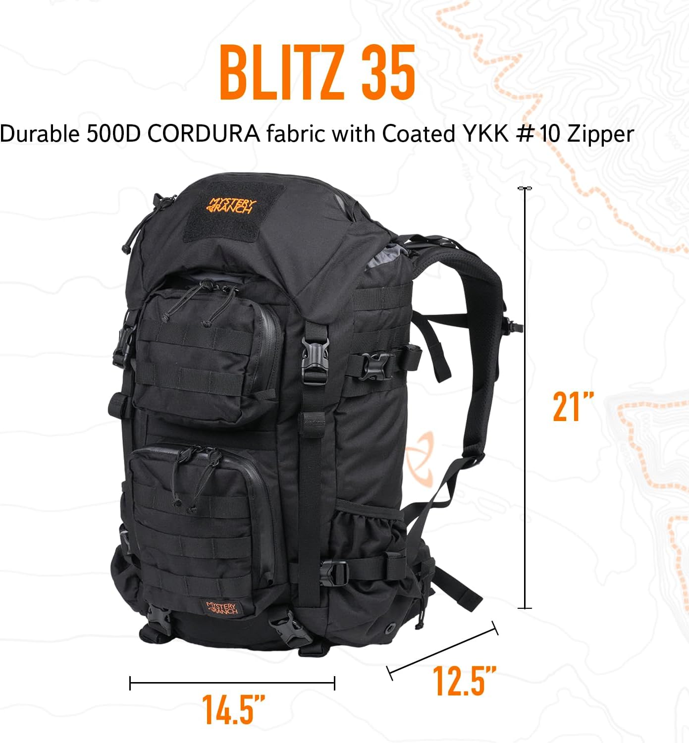 Side view of the Blitz 35 showing profile and side pockets