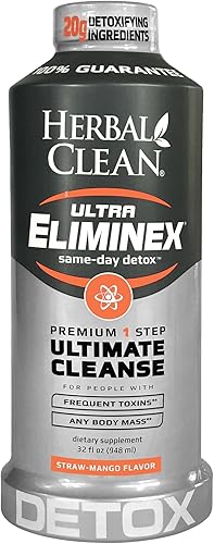 Herbal Clean Bebida de limpieza desintoxicante Ultra Eliminex para el mismo día (32 onzas líquidas) Bebida desintoxicante con sabor a mango y paja
