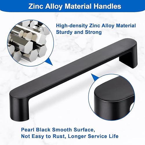 Miniatura 3 de WEAVERBIRD Paquete de 4 manijas de gabinete de color negro perla, manijas negras de aleación de zinc, manijas negras de 5 pulgadas (5.039 in) de