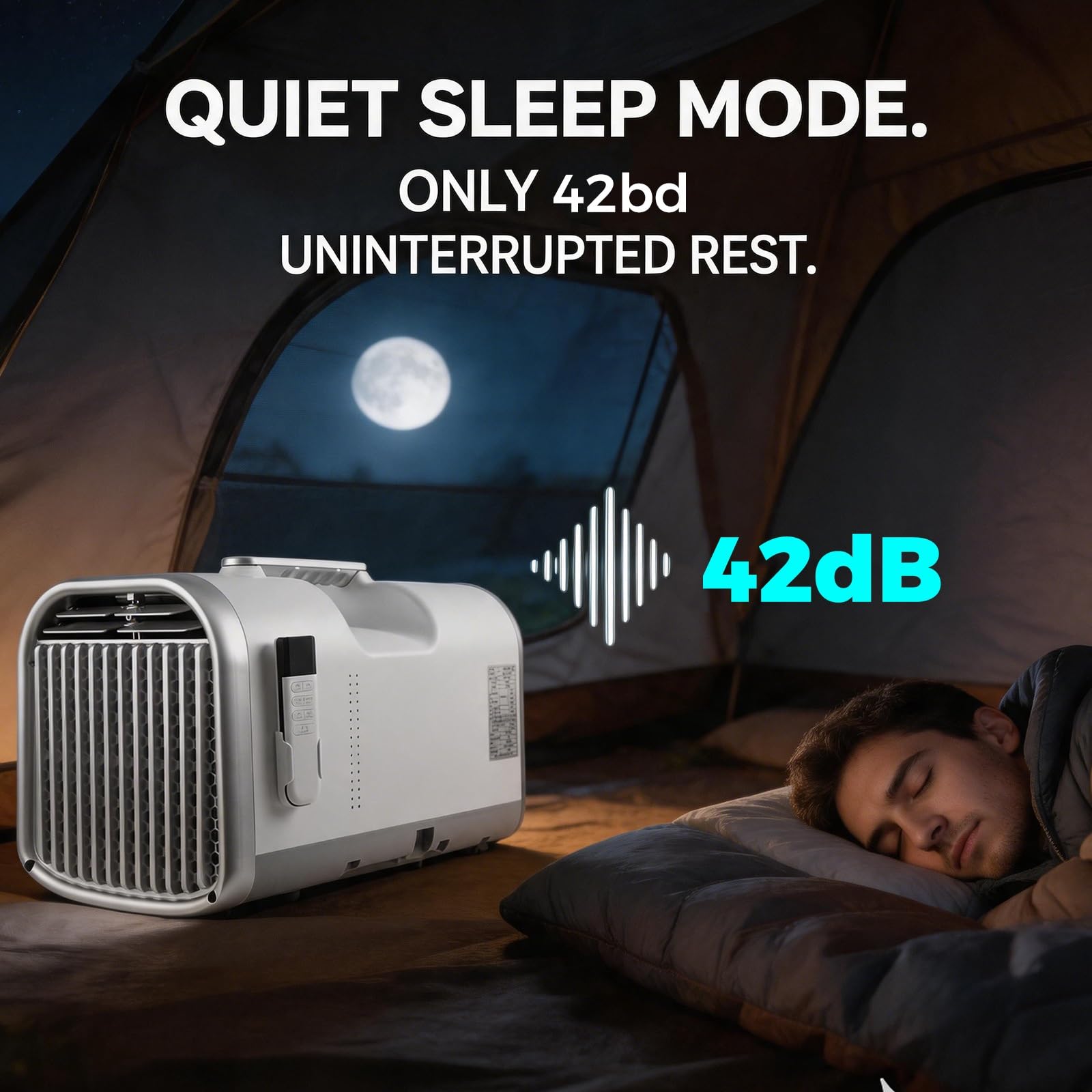 Mini klimatyzator mobilny z uchwytem, ​​biurkowy | 3 prędkości chłodzenia, 42 dB ciszy, nie wymaga instalacji, do kempingu, kampera, ciężarówki, małego pokoju i dla zwierząt
