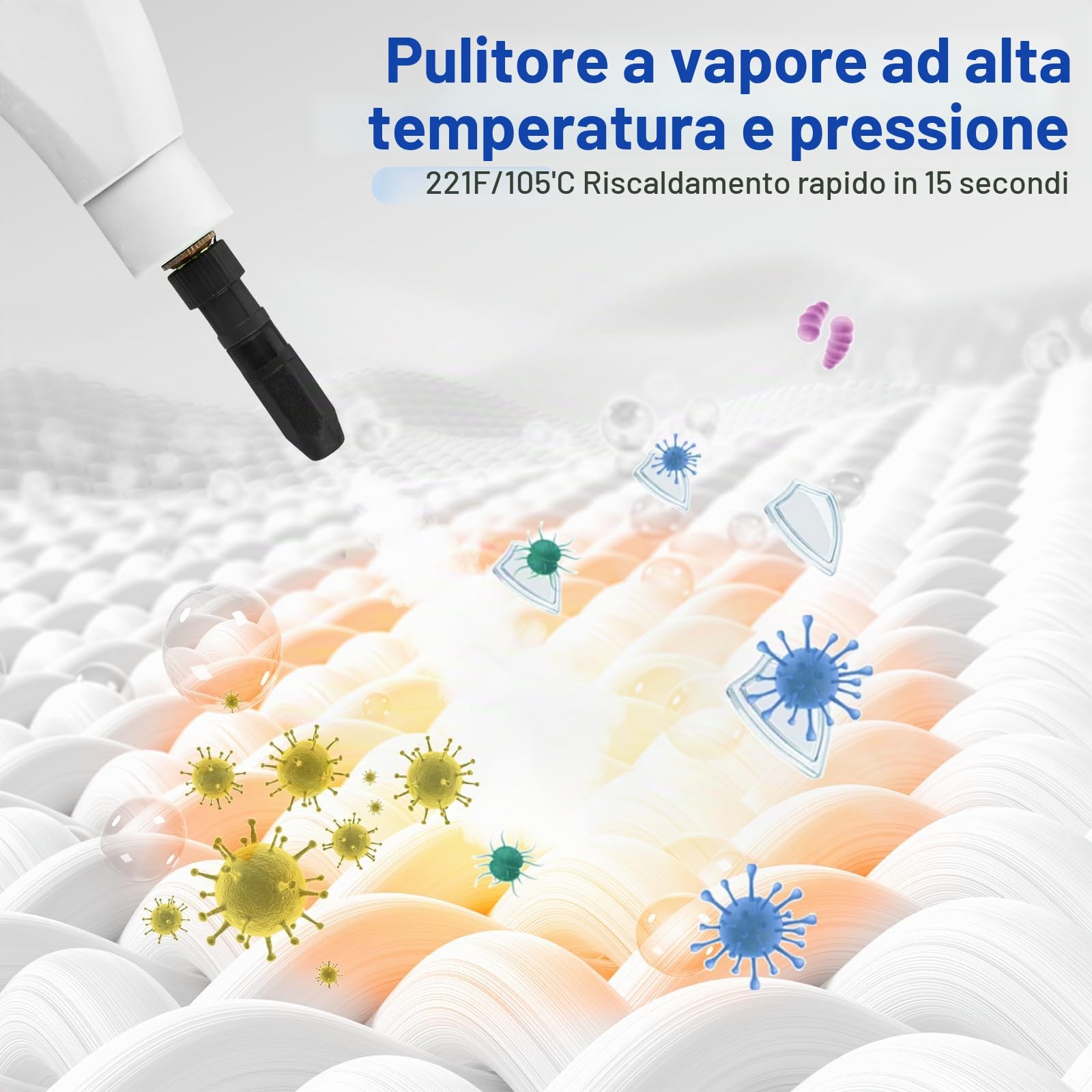 Pulitore A Vapore Portatile 2500w, Pulitore A Vapore Ad Alta Pressione 1100ml Con 3 Testine, Pulitore A Vapore Portatile Multifunzionale Per Mobili Da Cucina, Bagno, Auto (Bianco)