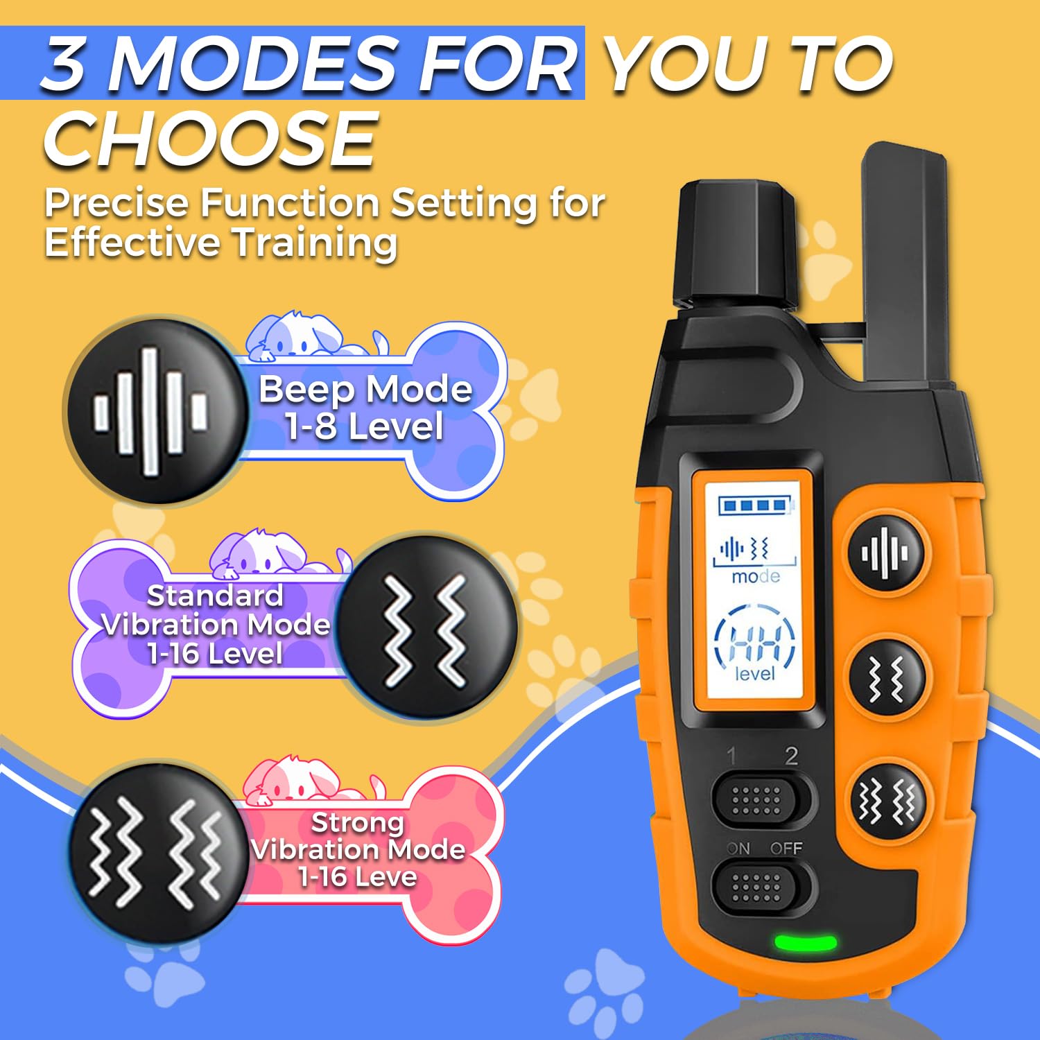 Collare Addestramento per Cani, Collare Ricaricabile con Portata di Controllo 2600m, 3 Modalità di Allenamento Efficaci di Suono/Vibrazione/Forte Vibrazione, Impermeabile IP67, Senza Scosse