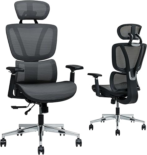 FLEXISPOT Silla de oficina ergonómica ejecutiva de malla giratoria para computadora con reposacabezas ajustable en altura y reposabrazos, silla de