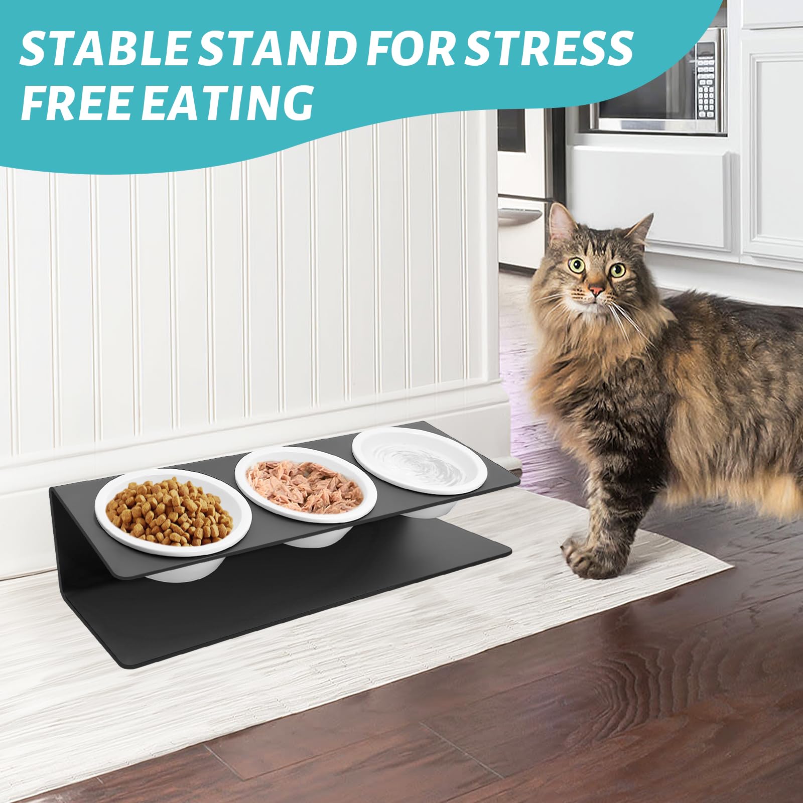 Lannvan Gamelle Chat, Gamelle Chat Surélevée, 3X Gamelle pour Chat Céramique avec Support en Métal Antidérapant, Bols Chat avec Support 15° Incliné, Gamelle Chien pour Chats et Petits Chiens