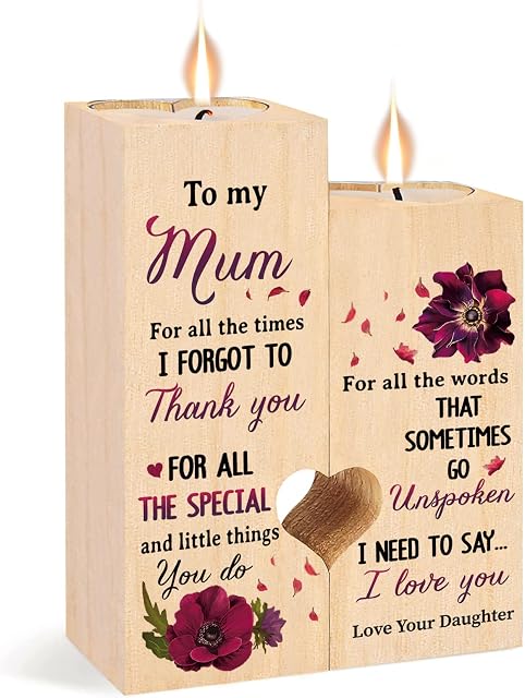 Heart-shaped Candlestick-Candle Valentines-Decoration Birthday-Wooden Candle - gifts for mum,Mum Gifts From Daughter, Heart-shaped Craft Candlestick Holders, Mum Birthday Gifts from Daughter mum gifts