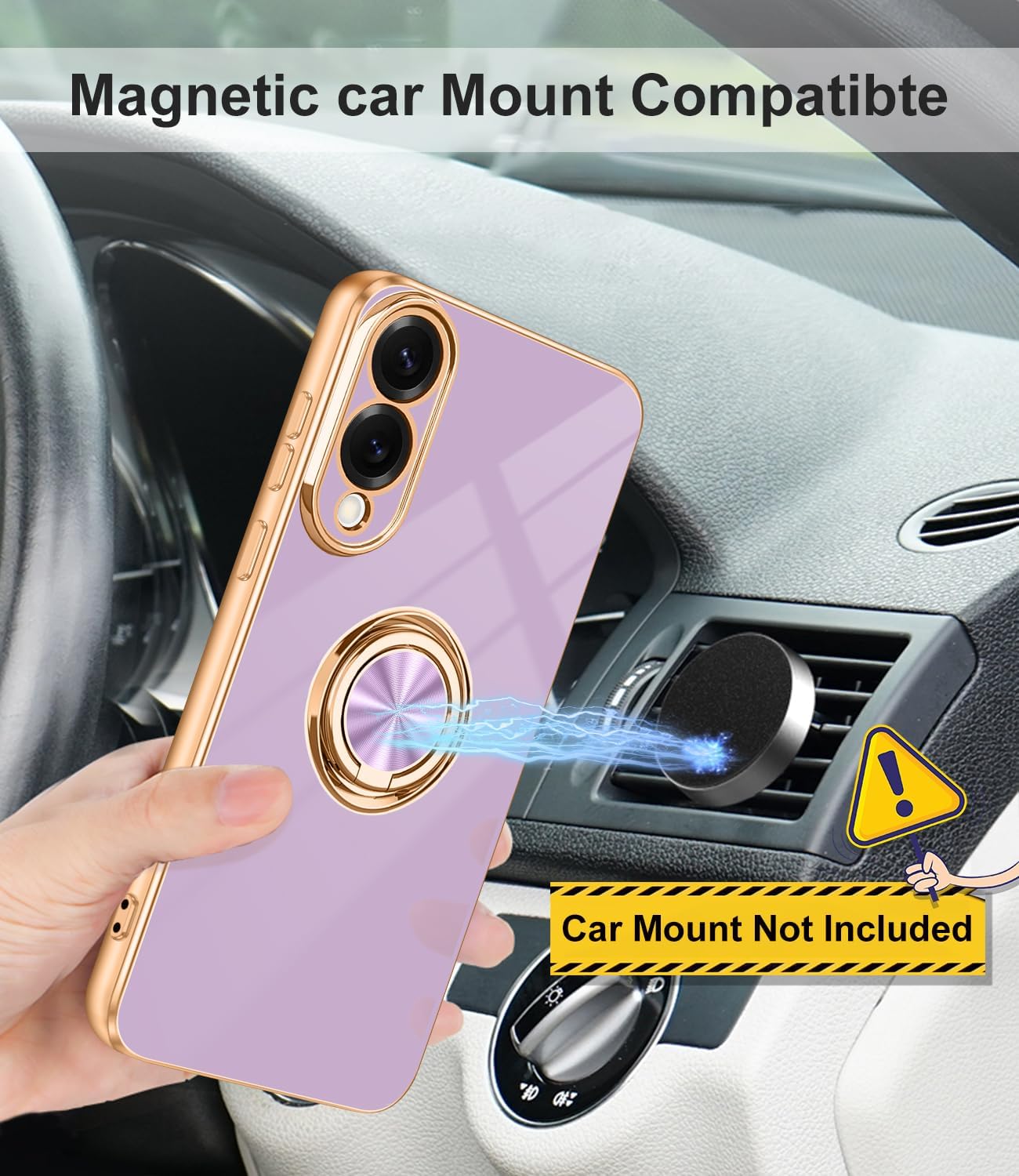 Dinick Designed for Samsung Galaxy S25 Edge Case with Ring Holder Soft TPU Gold Plated Anti-Scratch Slim Cover for Women Men Magnetic Stand for Samsung Galaxy S25 Edge Case Purple - Image 6