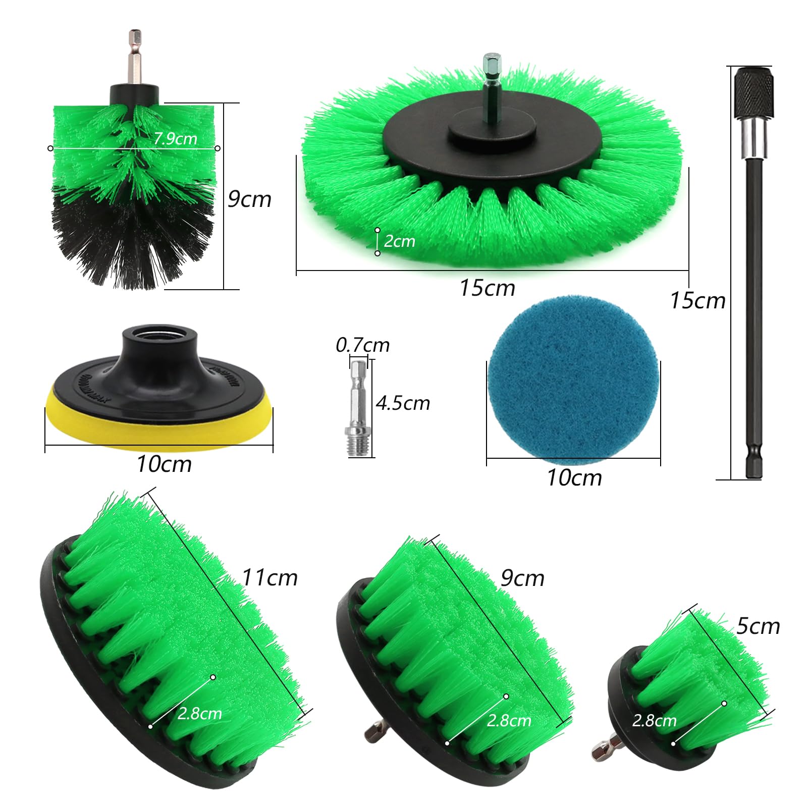 VIBRATITE Set di 20 spazzole per trapano a batteria, spazzola per la pulizia dei cerchioni, kit per la pulizia dei cerchioni, Power Scrubber per bagno, cerchioni e tappezzeria, verde
