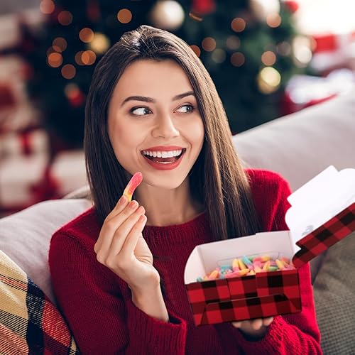 Miniatura 6 de Ruisita Paquete de 30 cajas de cupcakes de Navidad a cuadros, cajas de panadería con 4 agujeros, cajas de regalo de galletas con ventana roja y