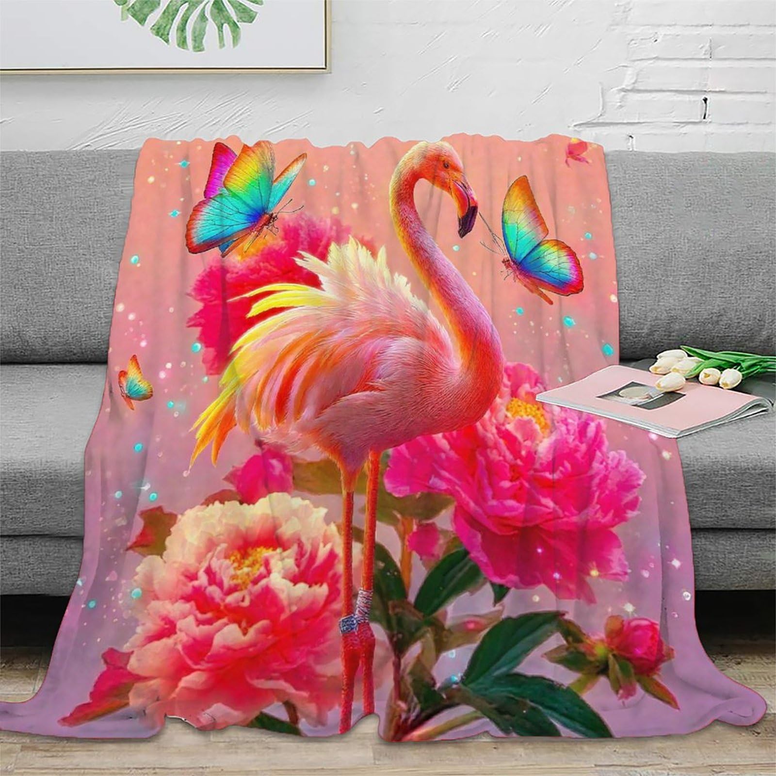 Couverture flamant rose 3D en microfibre 150x200cm pour lit et canapé
