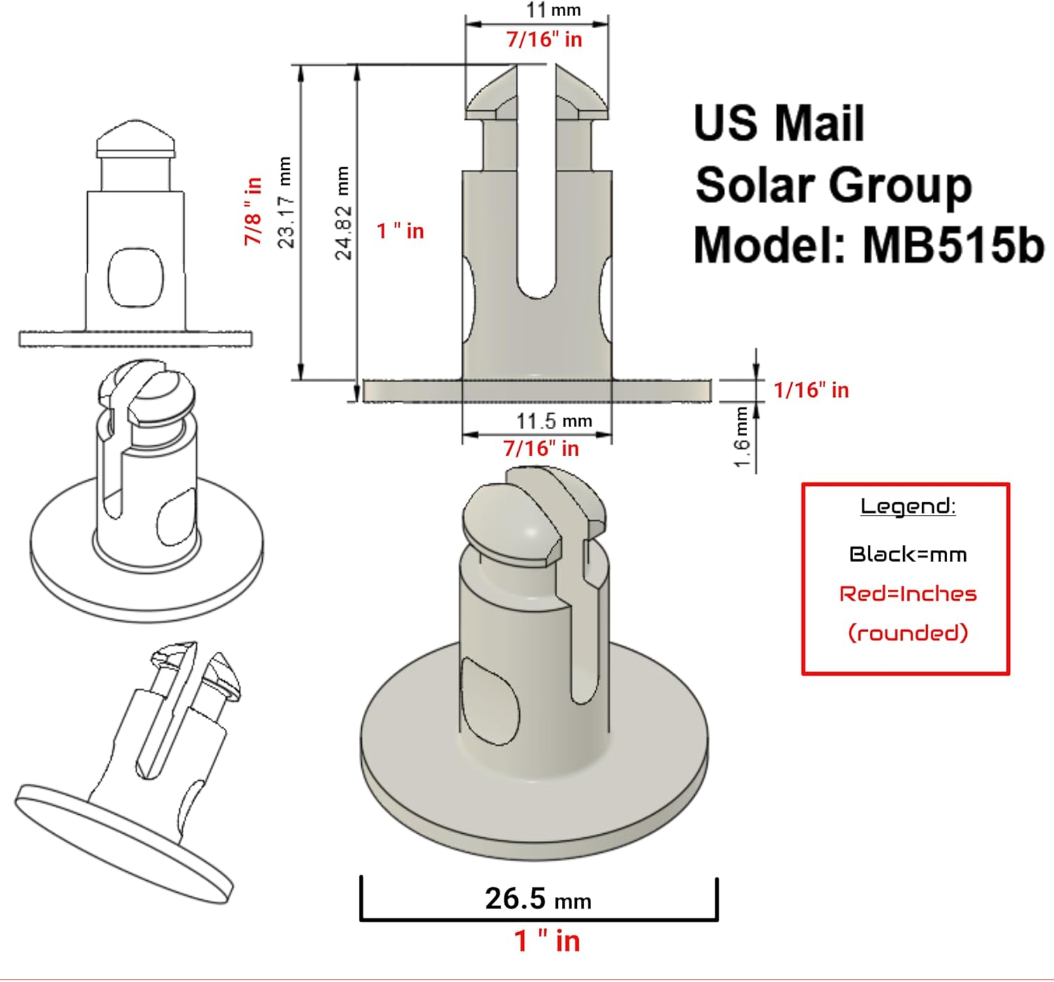 US Mail - Solar Group MB515 Mailbox Hinge Pin Replacement Set, Compatiable with Model MB515 2 Pack, 3D Printed ABS Resin, (Black)