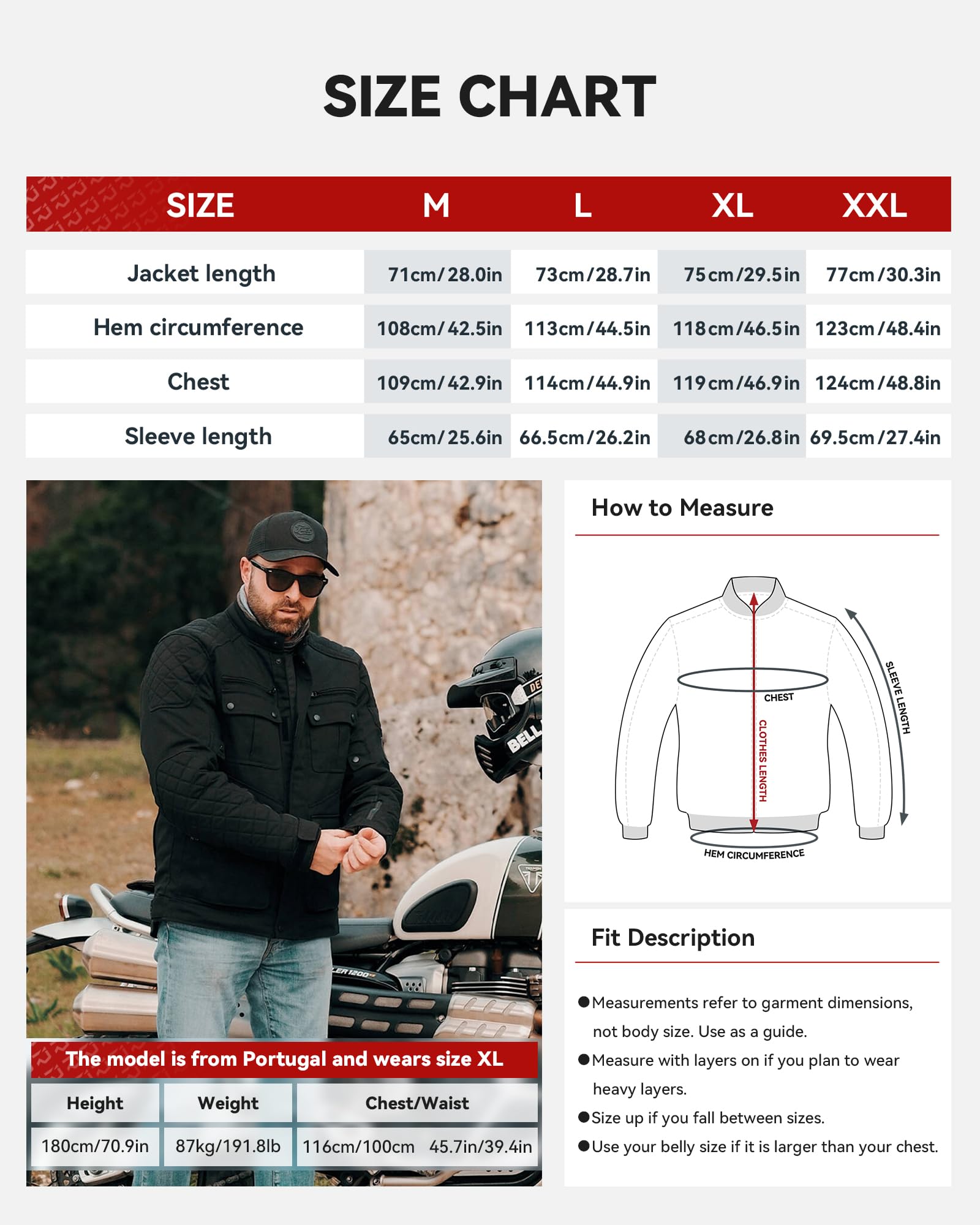 RIDEIRON Chaqueta Moto Hombre Invierno Protección CE Forro Extraíble Equipo de Protección Moto Casual Vintage Negro