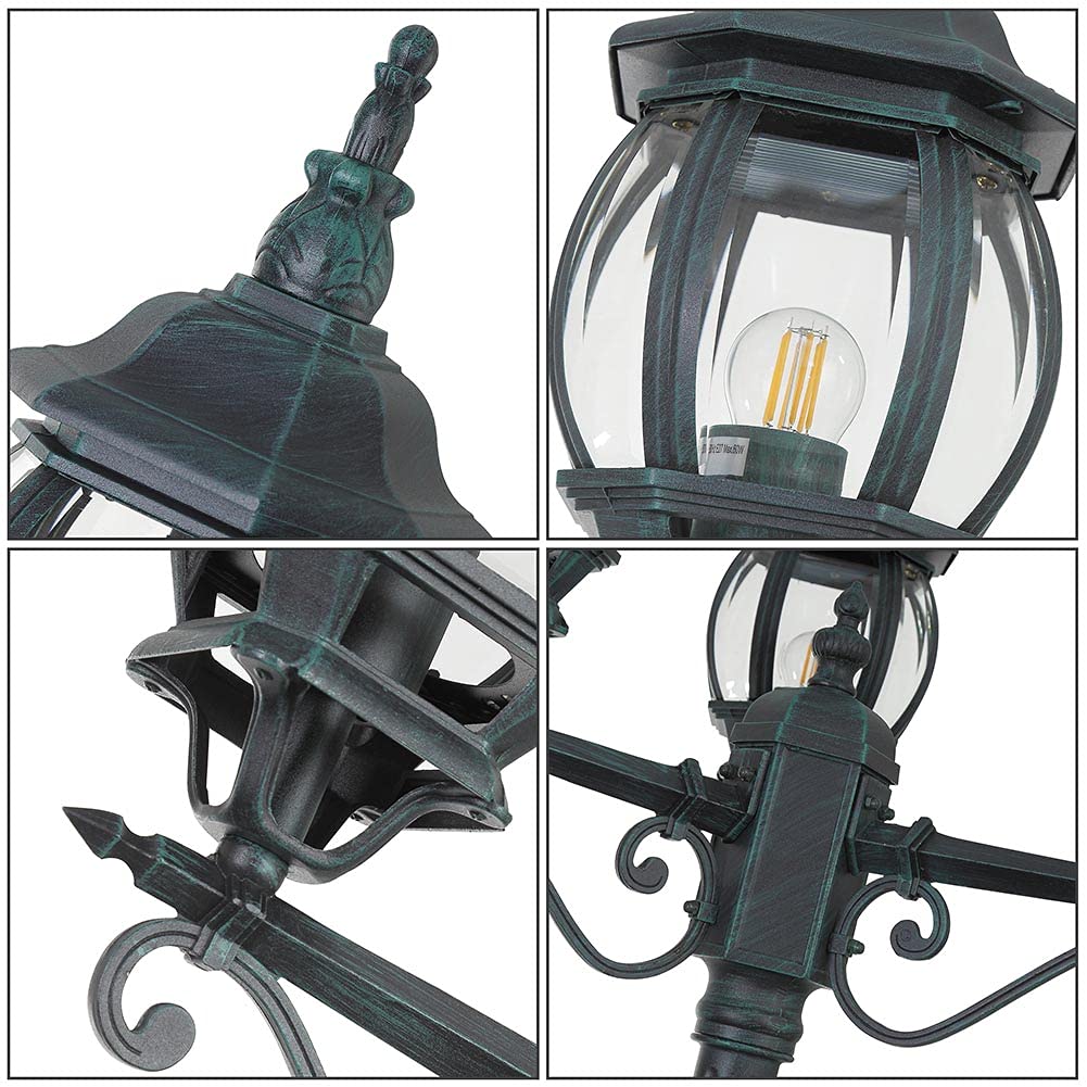 BAKAJI Lampione Vittoriano Classico da Giardino in Alluminio Lampada Lanterna Colore Grigio Finitura Anticata Verde Bronzo IP44 E27 (3 Luci 200 cm)