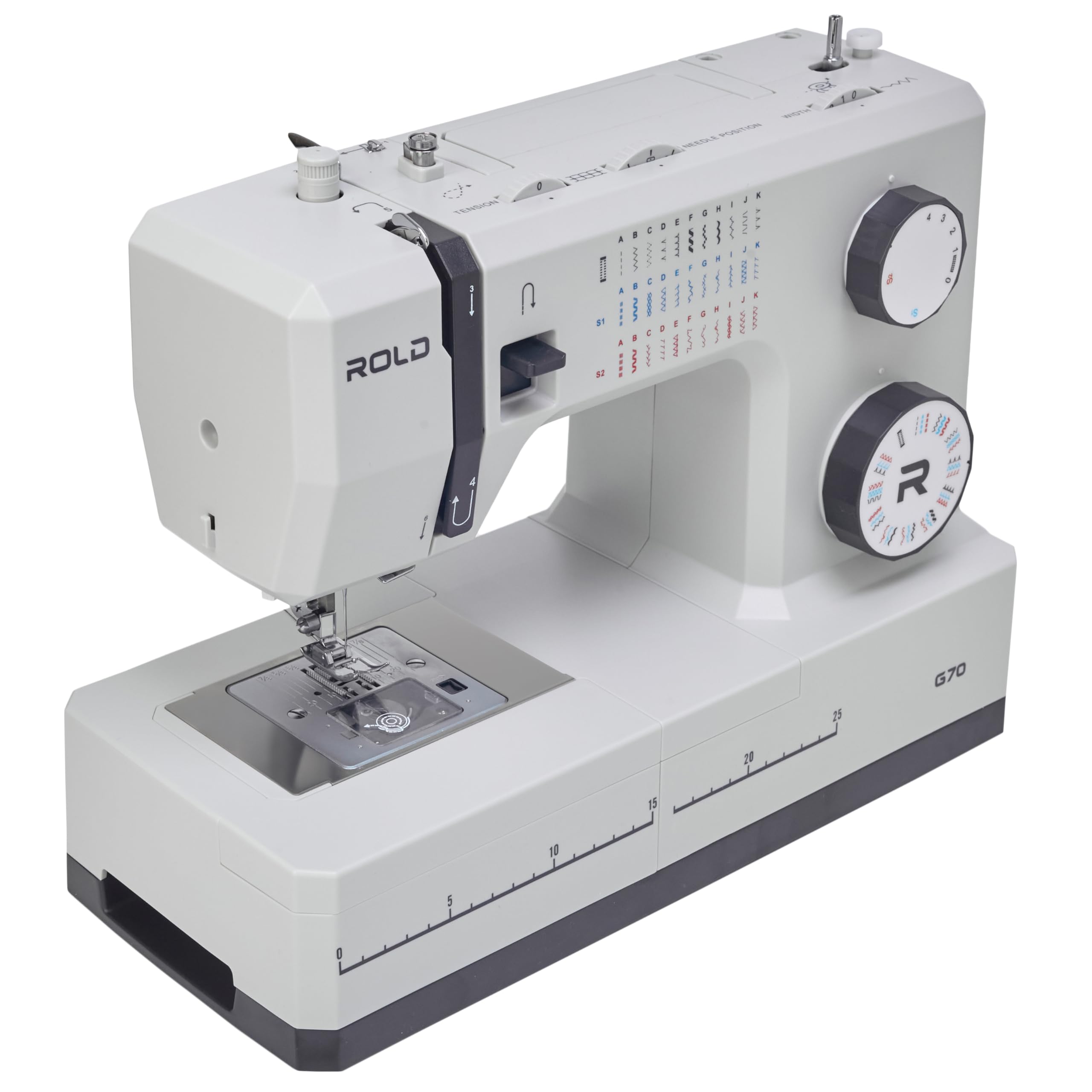 ROLD G70 Nähmaschine mit 34 Nähprogramme, Automatisches Knopfloch, 100-Watt-Servomotor, Nadeleinfädler, Edelstahl-Nähplatte