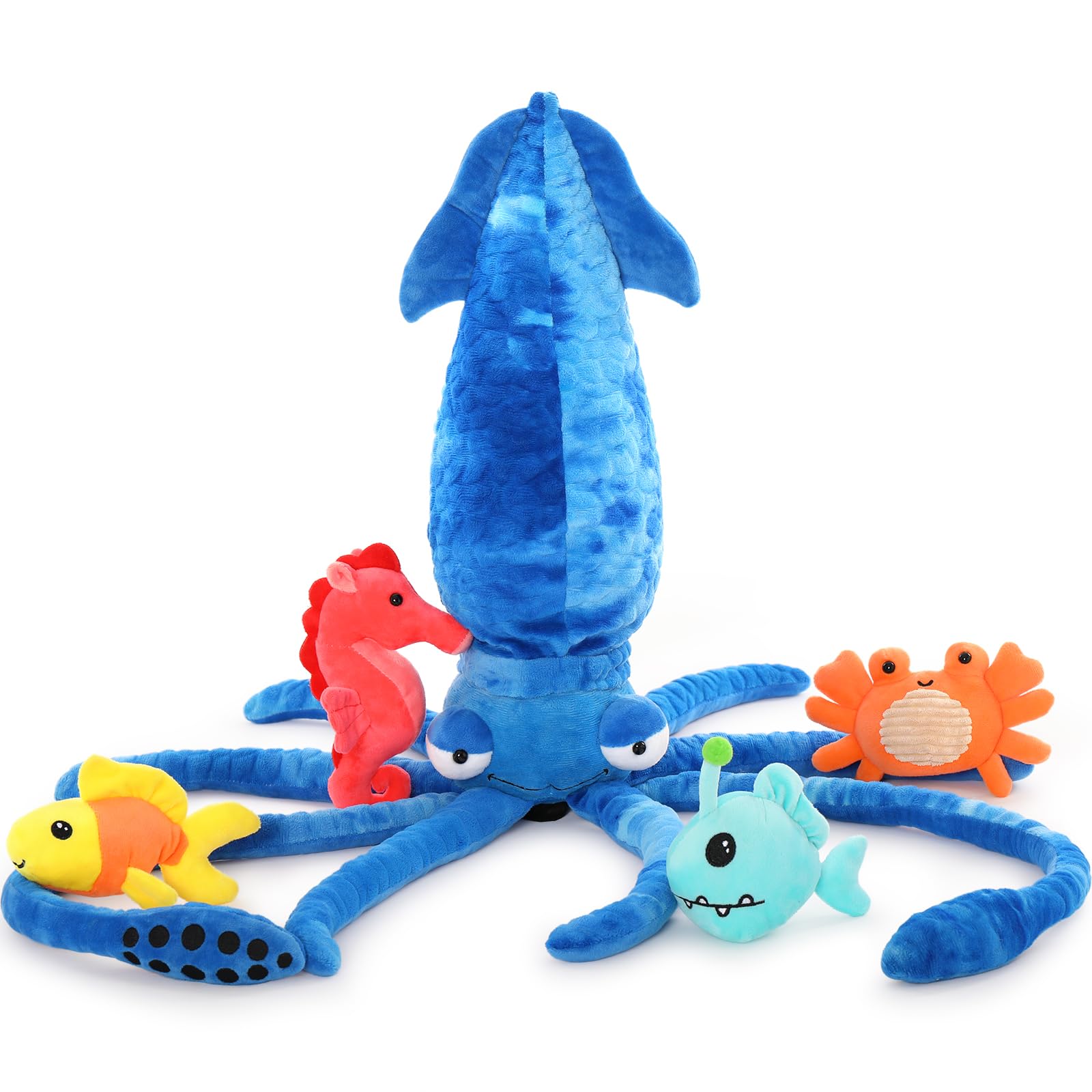 MorisMos Giant Squid Teddy Soft Toy, 105cm Fluffly Squid with Baby in Belly, Adorable Bulk Ocean Animal Plush Gifts for Kids Birthday Christmas Deco โ image 1