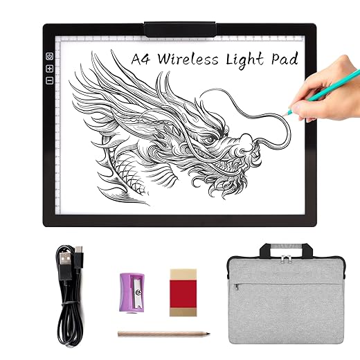 TOHETO A4 Rechargeable Diamond Painting Light Tablet with Bag, Innovative Stand and Top Clip, Light Table Drawing, Adjustable Uminosity Tuminous Table, LED Light Drawing Tables (Black)