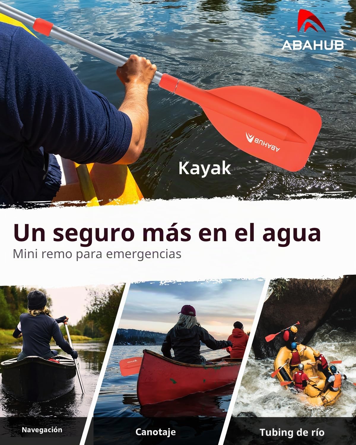 Abahub Remo Telescópico 53-106cm Emergencia Mango en T Timón Ligero Auxiliar Eje Aluminio para Kayak Inflable Azul Naranja Amarillo