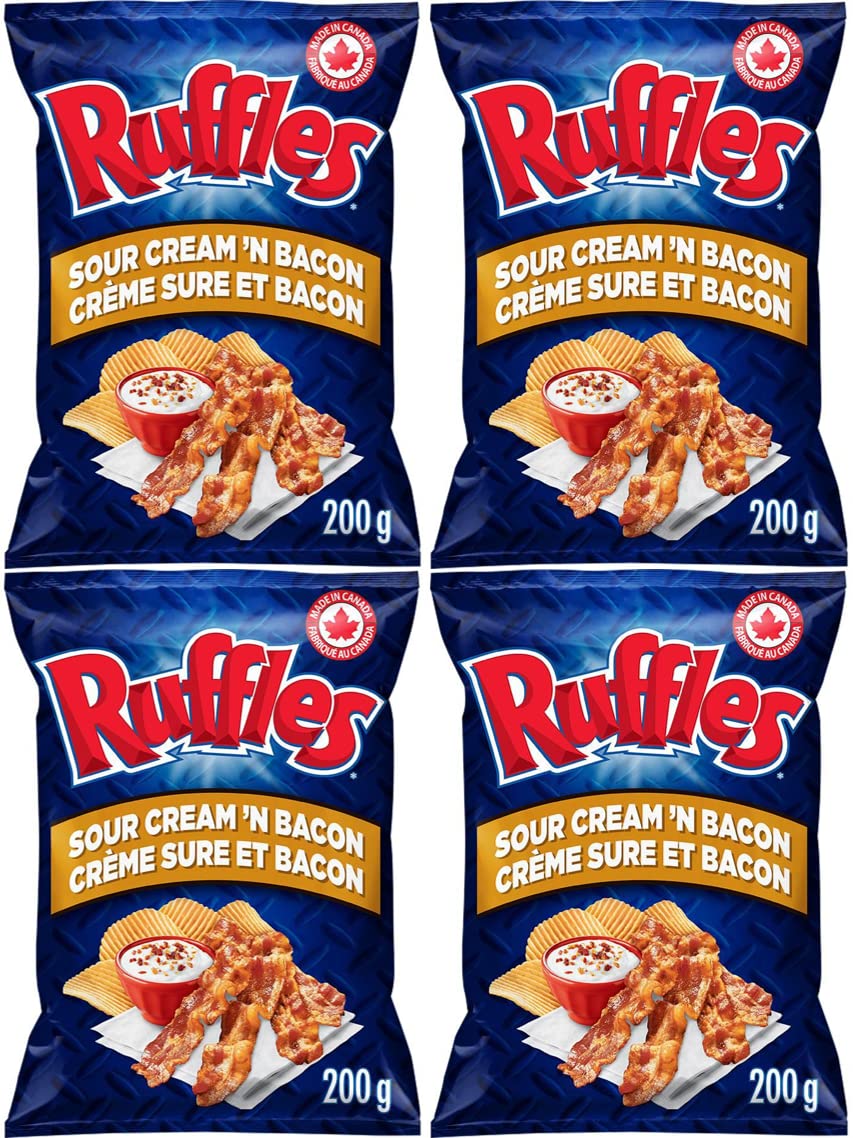 Ruffles Sour Cream & Bacon Chips 200G (7oz) Bags x 4 Plus Free Tote (Tony & Annies)