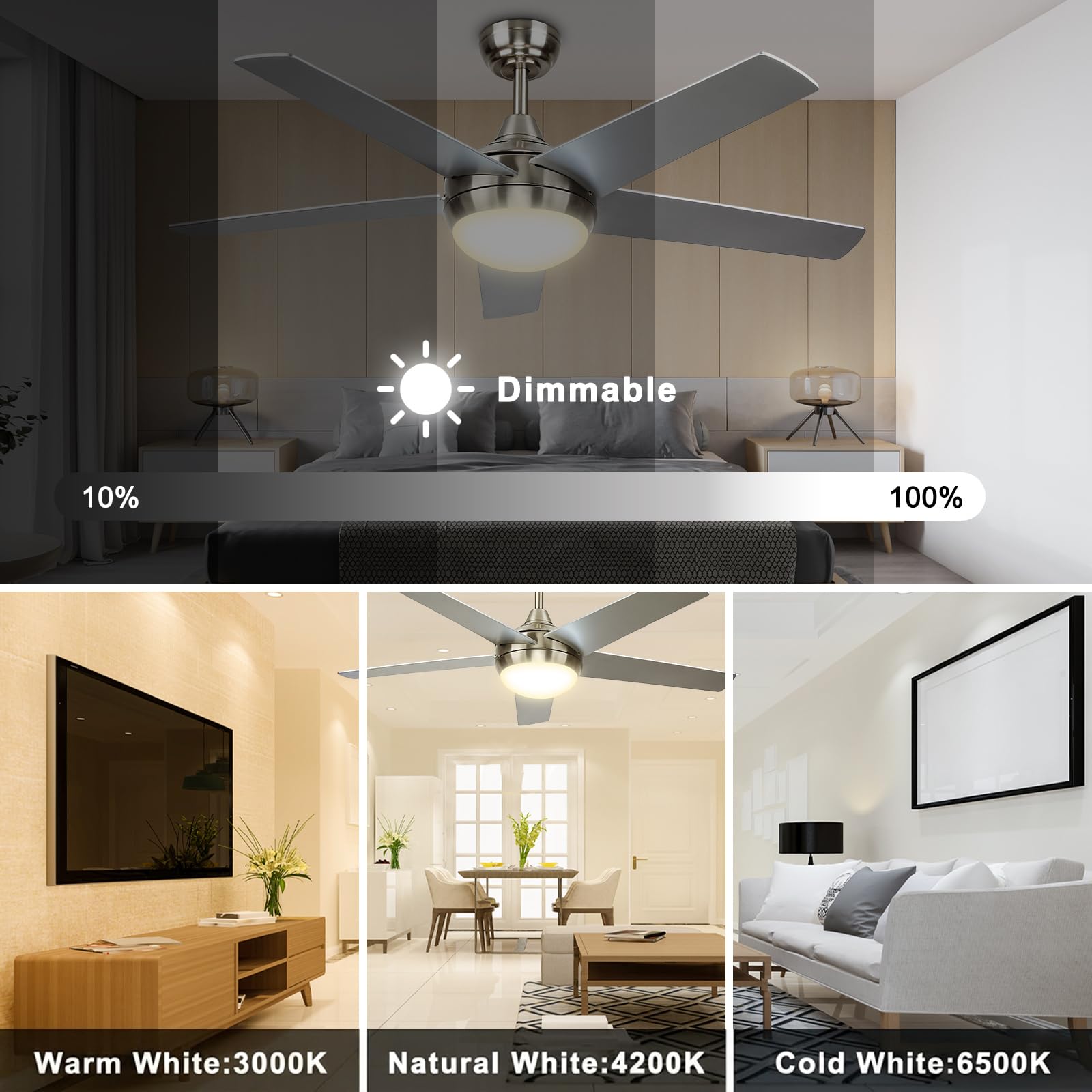 Deckenventilator mit Beleuchtung 132cm DC Fernbedienung dimmbar 3000K-6500K 6 Geschwindigkeiten Timer