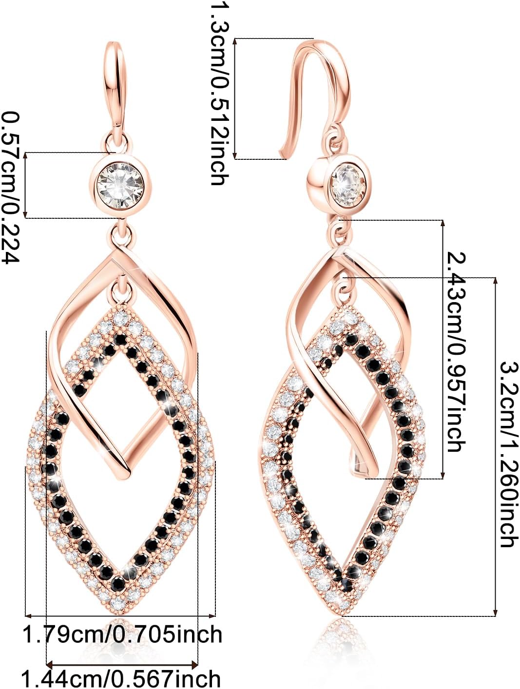 Sterling Silver Drop Dangle Earrings for Women Rose Gold Statement Earrings Hypoallergenic Cubic Zirconia Long Earrings Bohemian Earrings Fashion Ladies Dangling Earrings Gifts for Christmas Birthday - Image 6