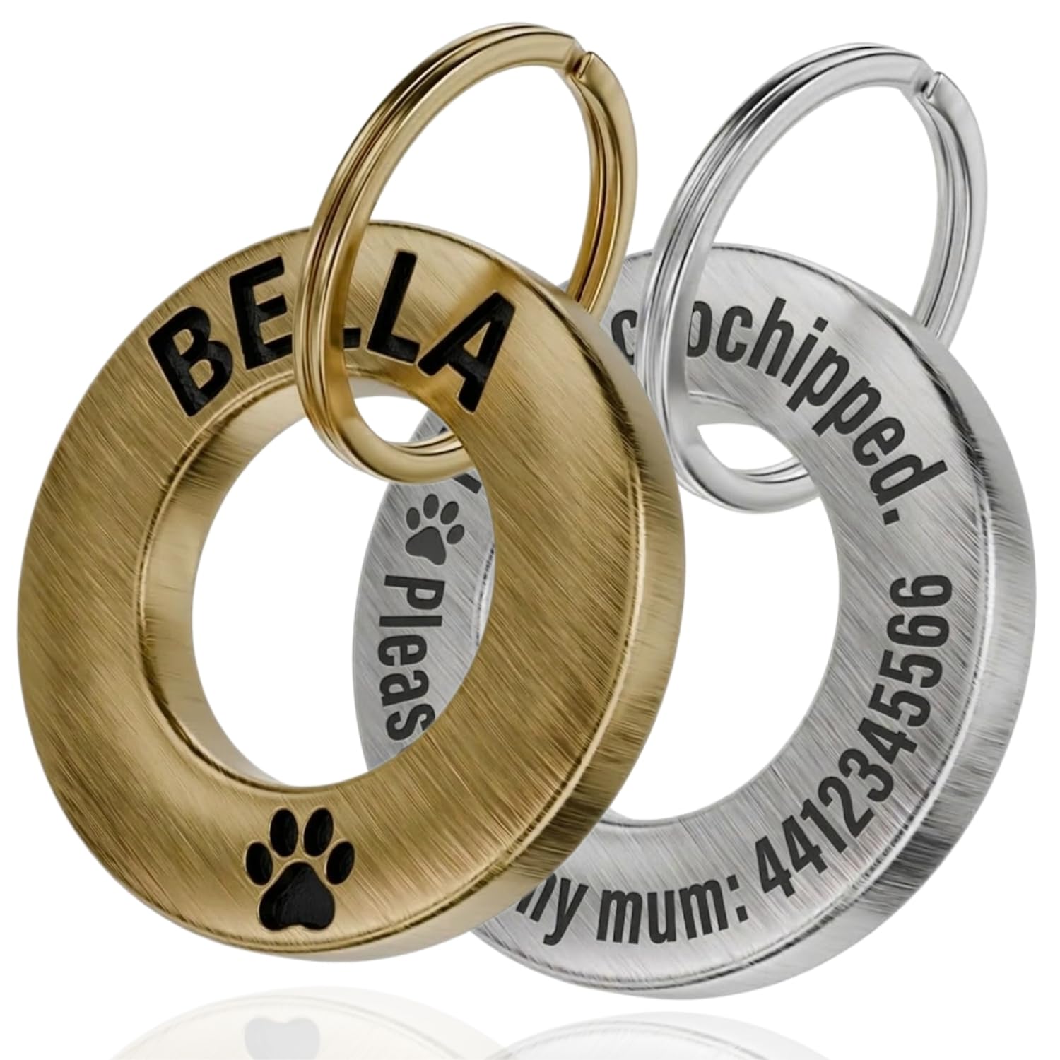 Personalized Dog ID Tag Deep Laser Engraved Ring Pet Tags for Dogs & Cats Engraved Brass in UK Stainless Durable Silent Donut Shape Name Plate, Custom Identification Tag - 25mm/28mm/30mm/35mm