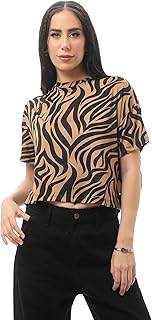 ريفين تي شيرت عصري سهل الارتداء مصنوع من القطن بنمط نمر متعدد الالوان للنساء