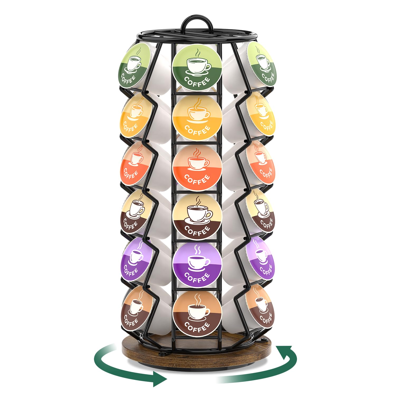 EsLuker.ly K Cup Coffee Pod Holder Organizer Carousel for Counter, Rotating Metal Rack Stand Small for 36 Pods Home Office Kitchen Storage, No Assembly Required, Black