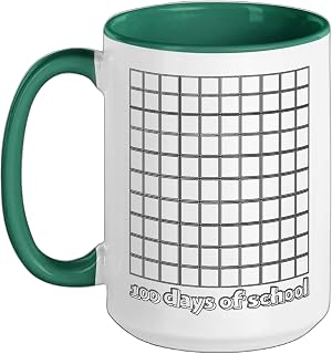 100 Days of School DIY Grid Template Ceramic Mug, Dark Green/White, 15oz