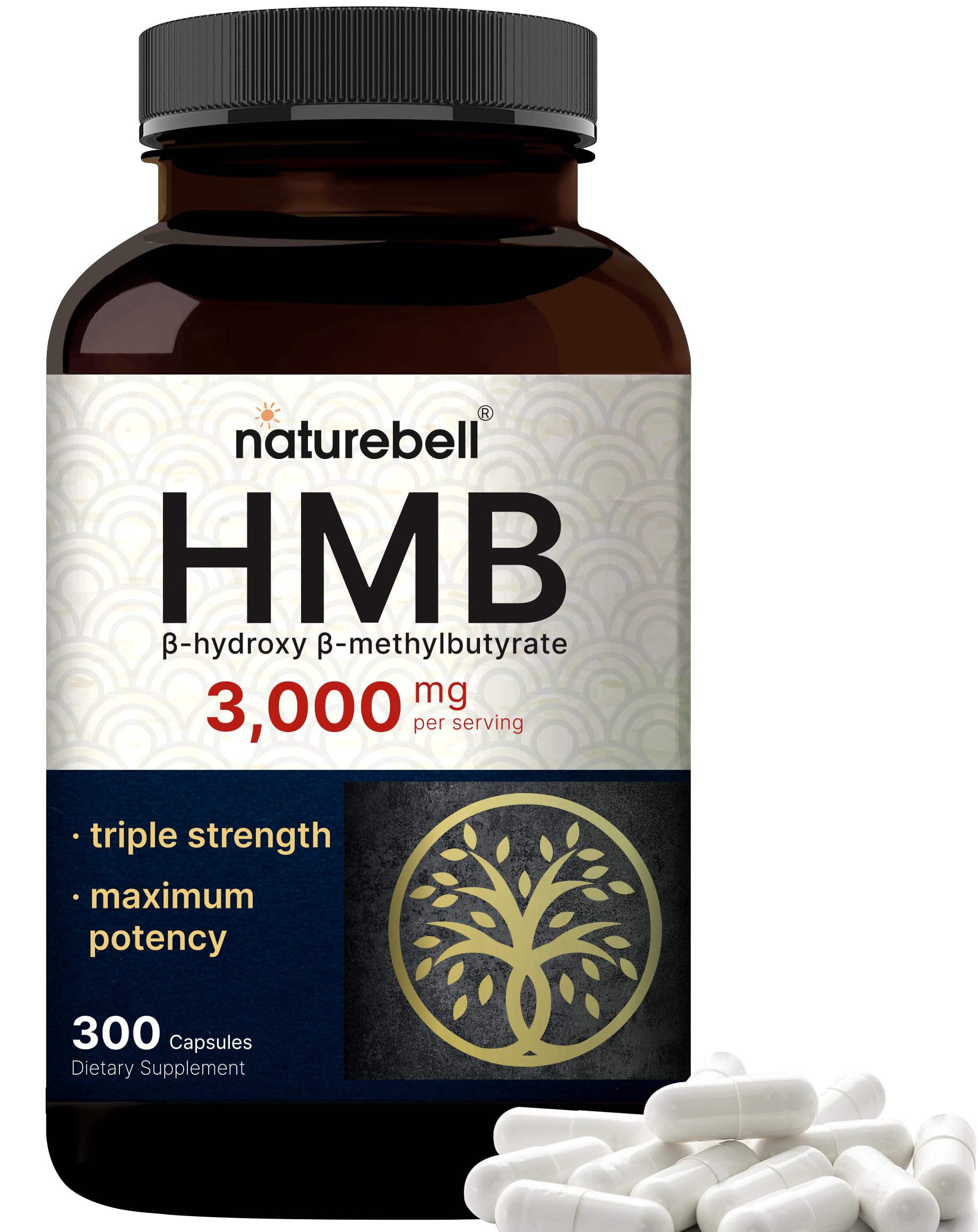 NatureBellHMB 3,000 mg Per Serving | 300 Capsules, 3X Triple Strength HMB Beta-Hydroxy Beta-Methylbutyrate Supplement – Lean Muscle Mass & Recovery Support – Non-GMO